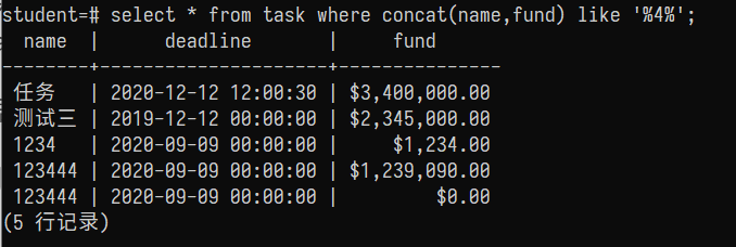 条件查询中concat