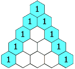 在杨辉三角中，每个数是它左上方和右上方的数的和。