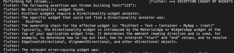 No Directionality widget found. RichText widgets require a Directionality widget a Directio.......