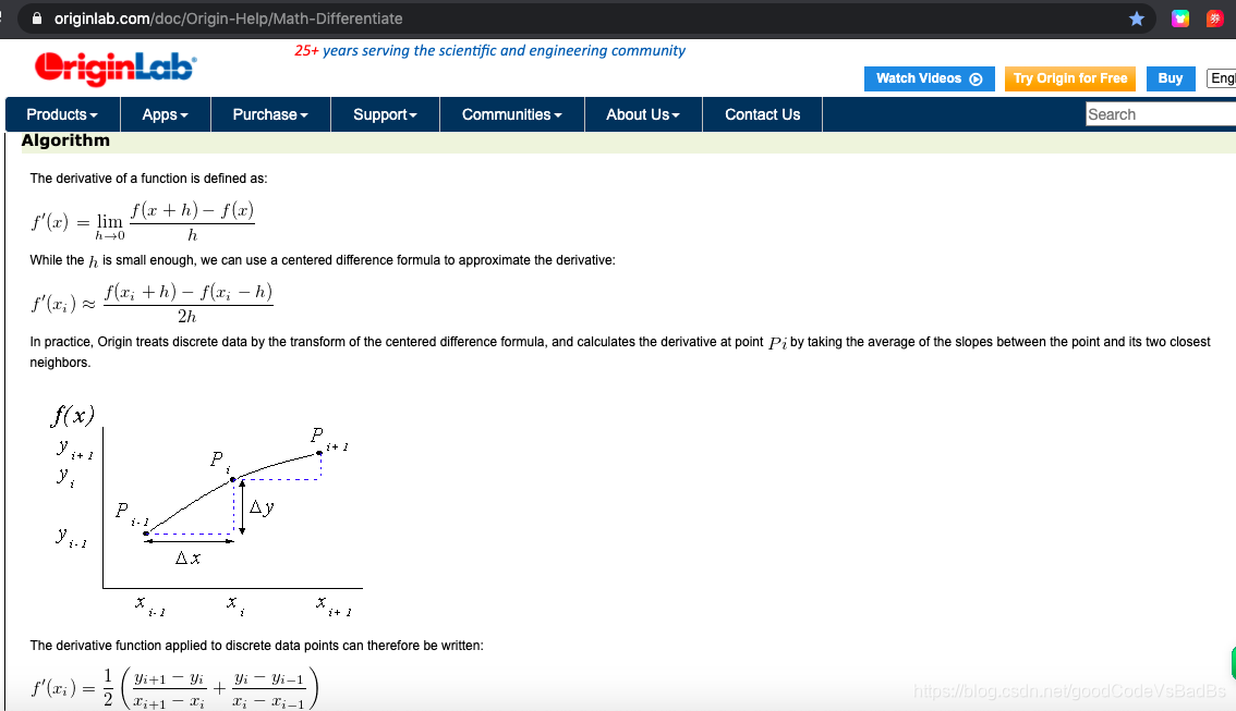 Origin中计算离散点导数的计算公式