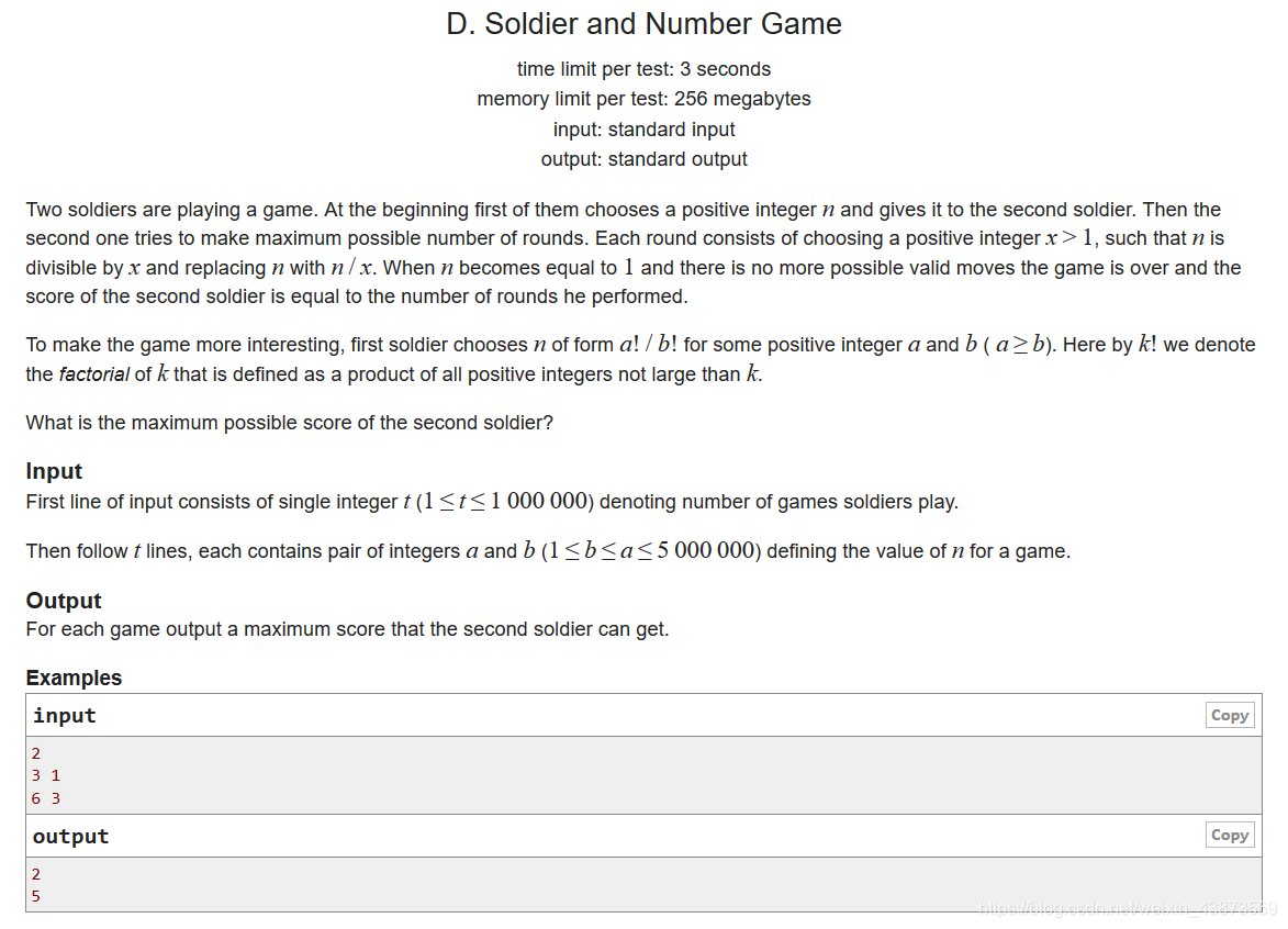 Codeforces 546d Soldier And Number Game 质因数分解计数 Dawn Exile的博客 Csdn博客 Codeforces 546d Soldier And Number Game 质因数分解计数 Dawn Exile的博客 Csdn博客
