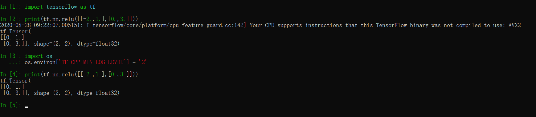 TensorFlow binary was not compiled to use: AVX2 提示的解决方法