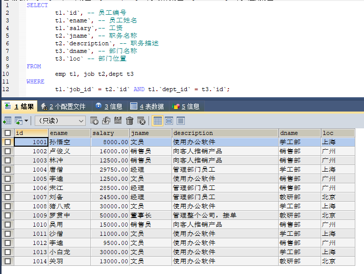 mysql数据库多表查询介绍