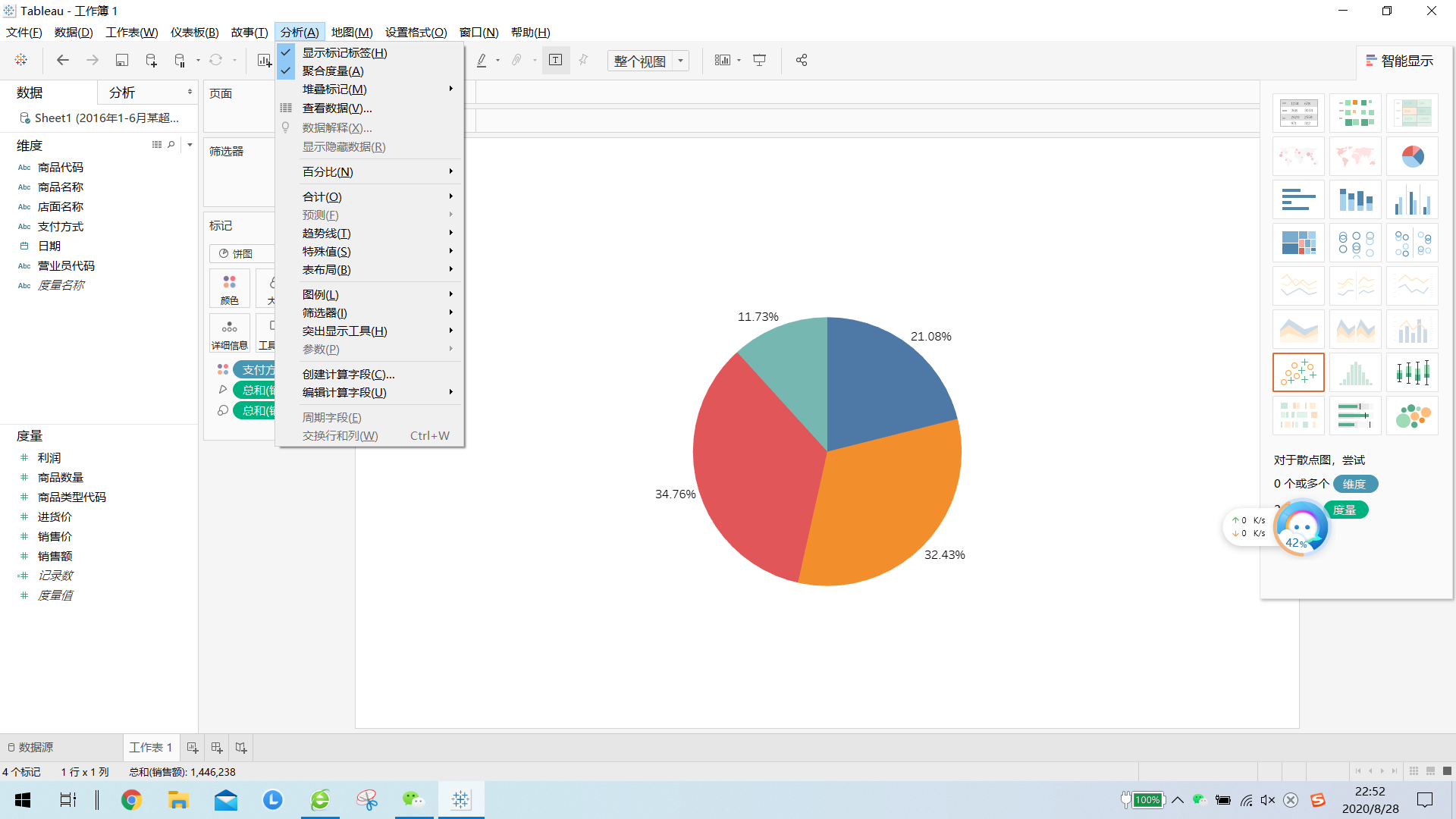 Tableau pie chart showing percentage - Programmer Sought