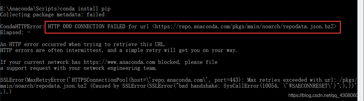 解决Anaconda出现CondaHTTPError: HTTP 000 CONNECTION FAILED for url问题-CSDN博客