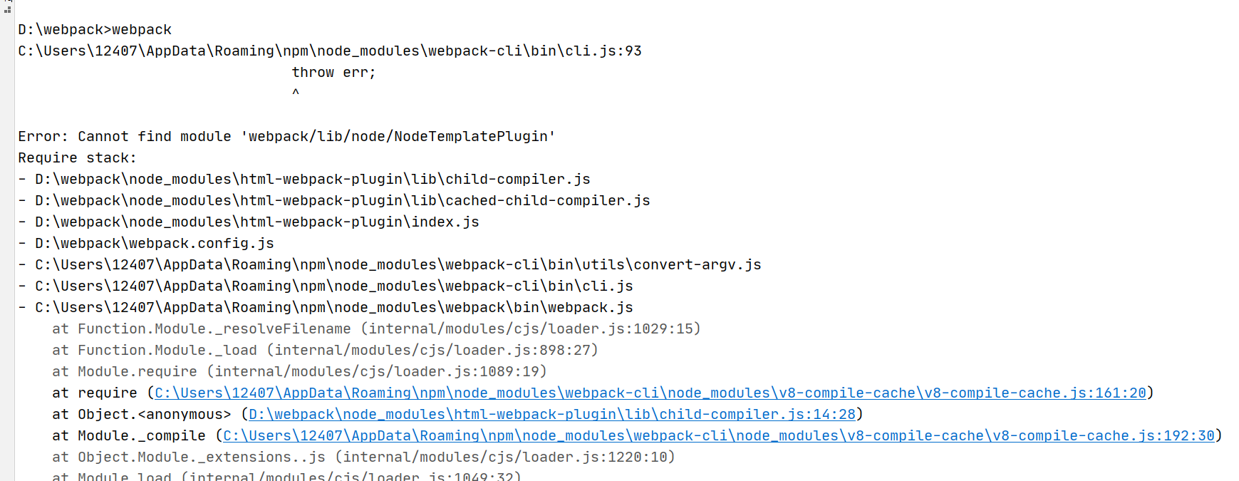 webpack quoted the html-webpack-plugin plugin and reported an error ...