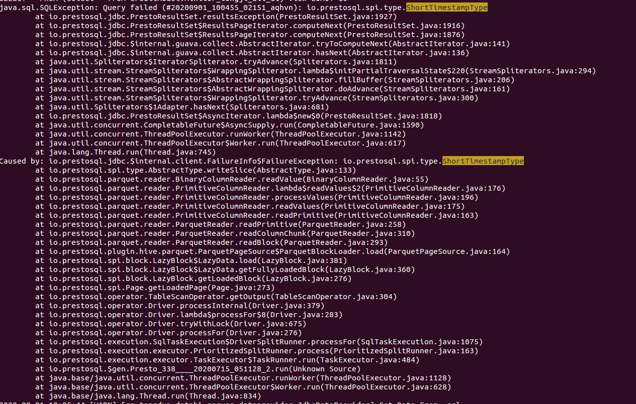 Presto Java Sql Sqlexception Query Failed 0901 021 Aqhvn Io Prestosql Spi Type Sho 记录 程序员宅基地 程序员宅基地