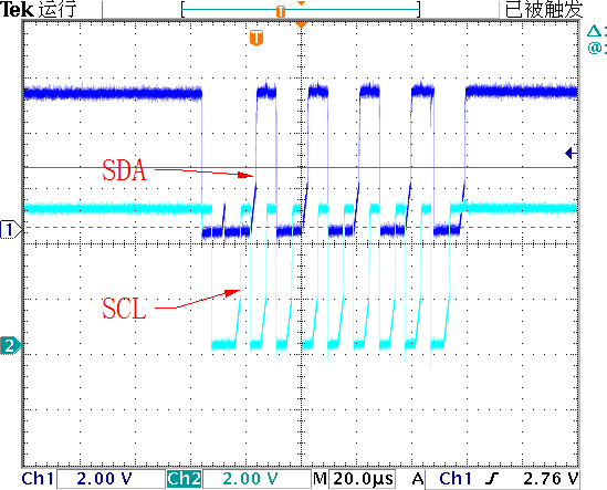 ▲ I2C 实测SDA，SCL波形