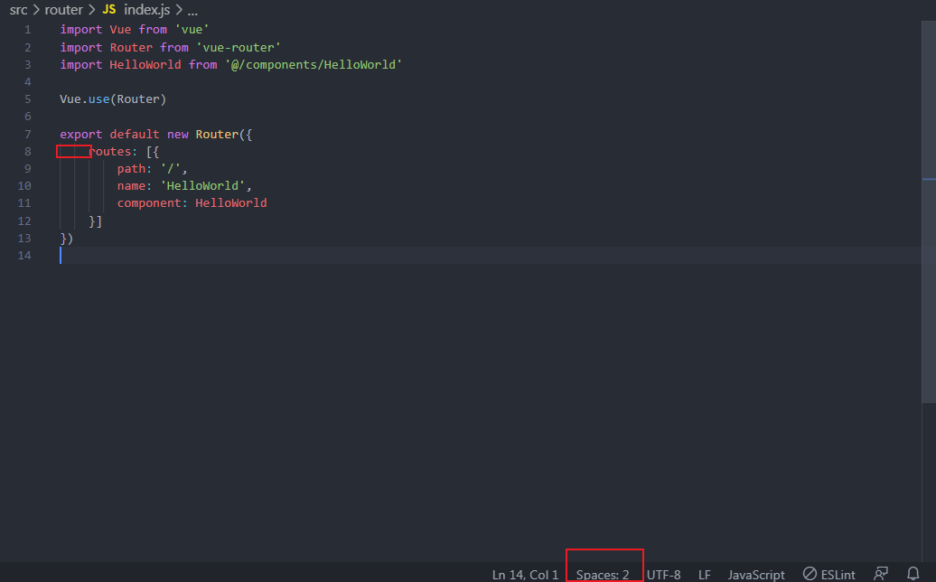 保存时空格是4个，但是下面的spaces是2