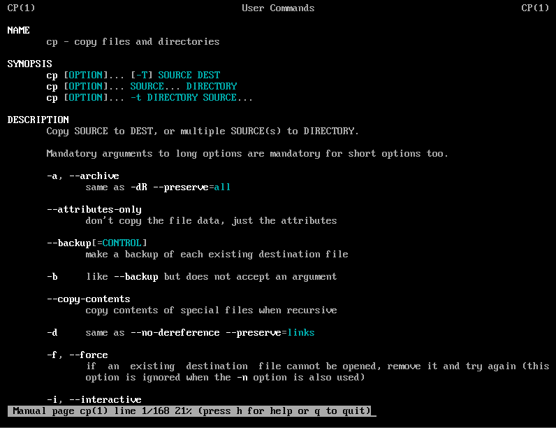 查看cp指令帮助