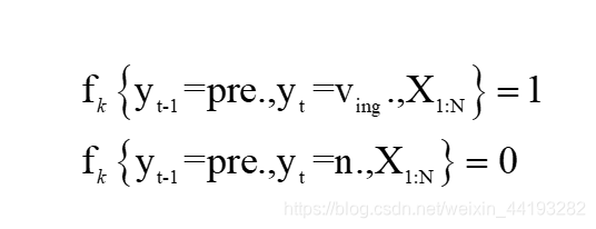 fk{yt-1=pre.,yt=ving.,X1