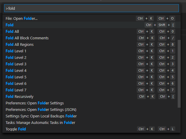 VSCode 代码块/全文 折叠/展开 快捷键
