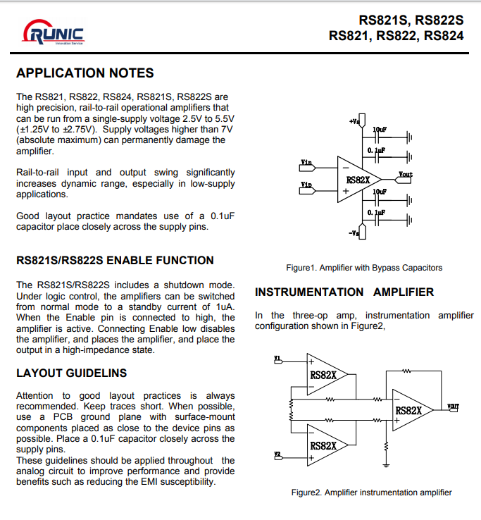 RS822  润石-RUNIC  14MHz轨至轨I / O CMOS运算放大器