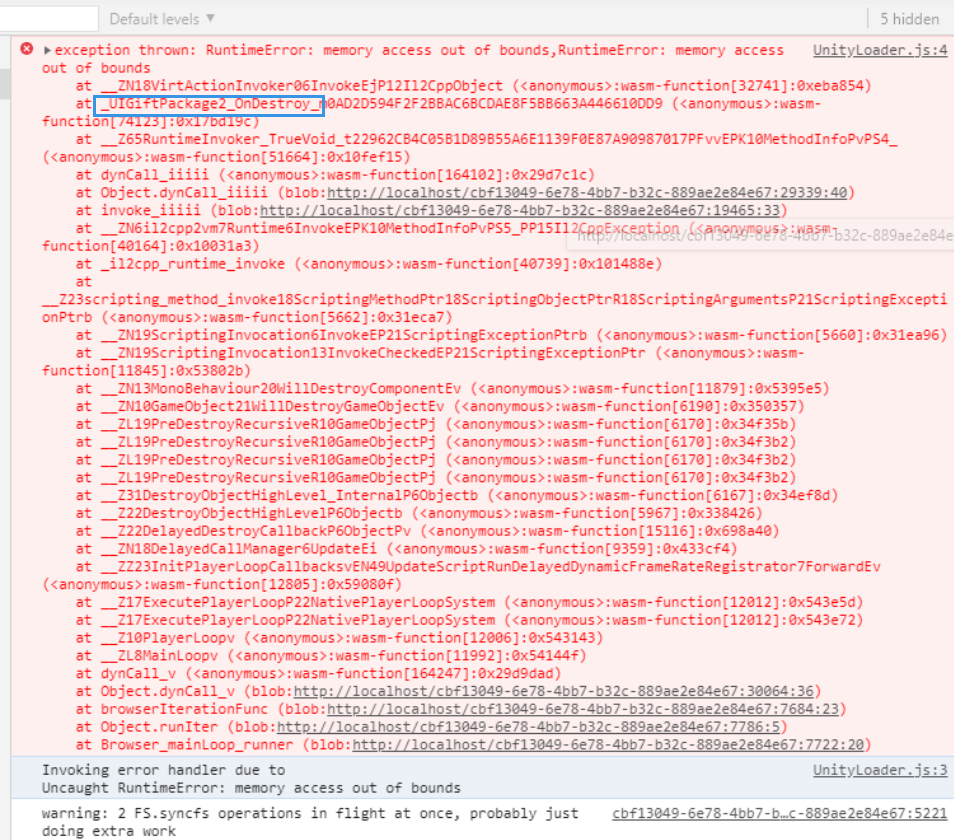unity game engine - Memory Access Out of Bounds - WebGL - Stack Overflow