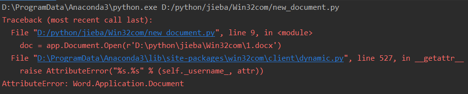 python3操作win32com报错：raise AttributeError(“%s.%s“ % (self._username_, attr))