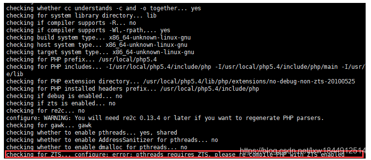 checking for ZTS... configure: error: pthreads requires ZTS, please re-compile PHP with ZTS enabled