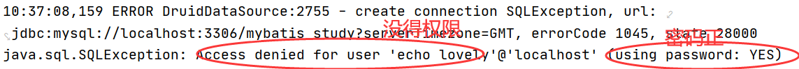 ssm整合 durid数据源 报错java.sql.SQLException: Access denied for user ‘xxx‘@‘localhost‘