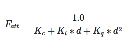 Fatt=1.0Kc+Kl∗d+Kq∗d2