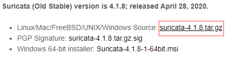 选择:Suricata (Old Stable) version is 4.1.8; released April 28, 2020.