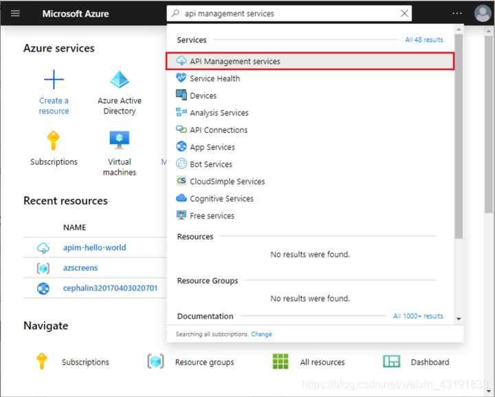 在Azure中选择API Management服务