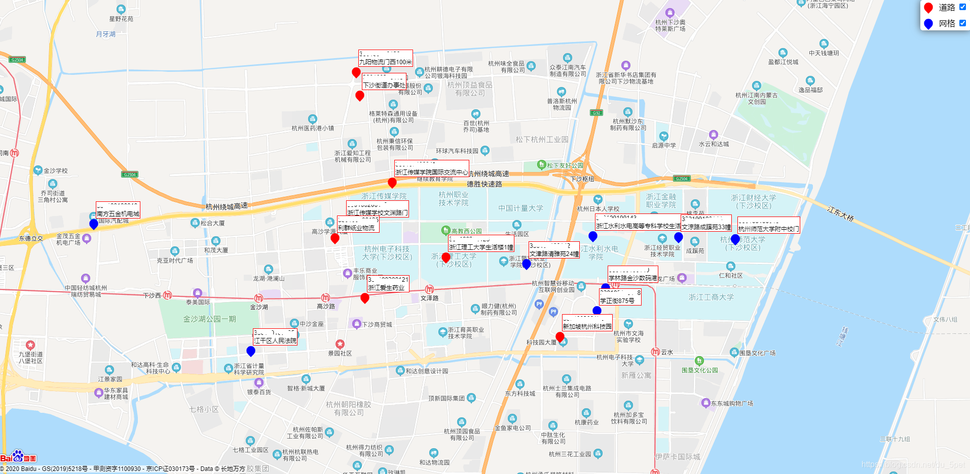 百度地图API加载GEOJSON作为地图的覆盖物示例，并给覆盖物添加文字标签