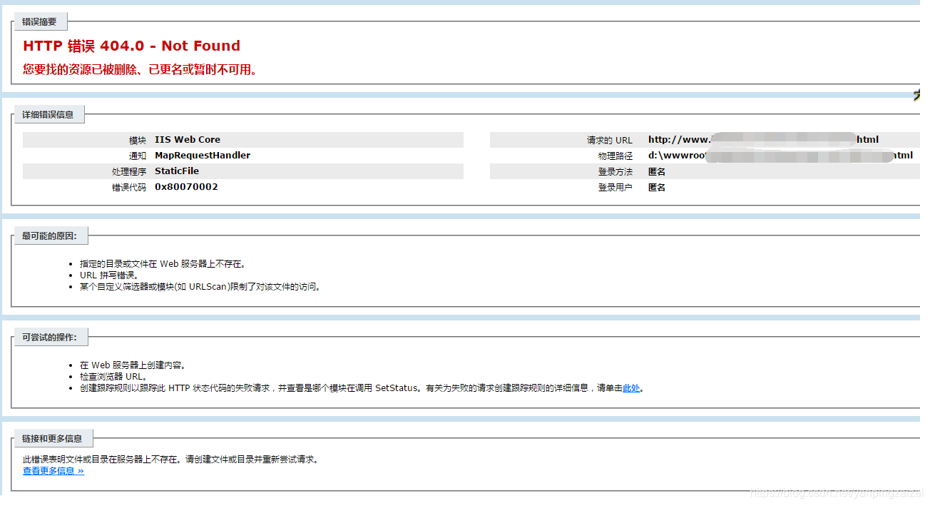 进入网站后台，提示HTTP错误404.0-NOtFound