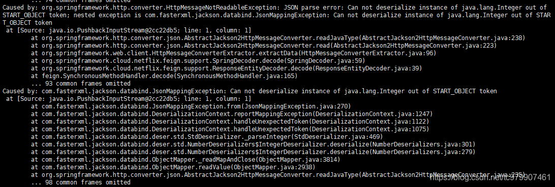 Fegin调用时出现JSON parse error：can not deserialize instance of ...
