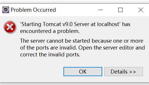 Server报错：“Starting Tomcat V9.0 Server At Localhost` Has Encountered A ...