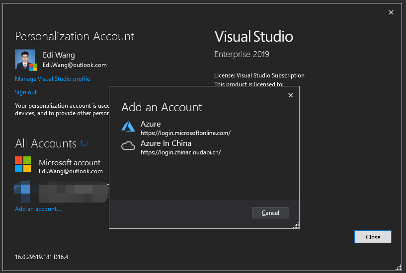 【转】如何在 Visual Studio 2019 中连接中国版 Azure