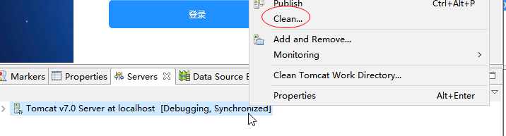在Server中找到Tomcat，右键Clean