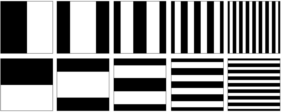 水平和垂直方向上的黑白格雷码图案