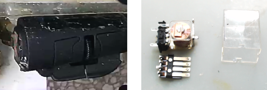 ▲ 左：指尖鼠标；右：拆开的继电器线圈