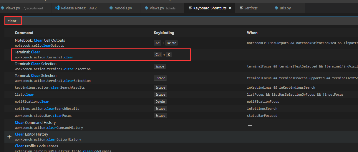 VS Code 清空控制台 快捷键,ctrl+k, clear terminal。_vscode清空控制台-CSDN博客