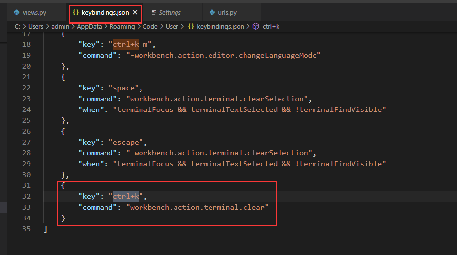 VS Code 清空控制台 快捷键，ctrl+k， clear terminal。_vscode清空控制台-CSDN博客