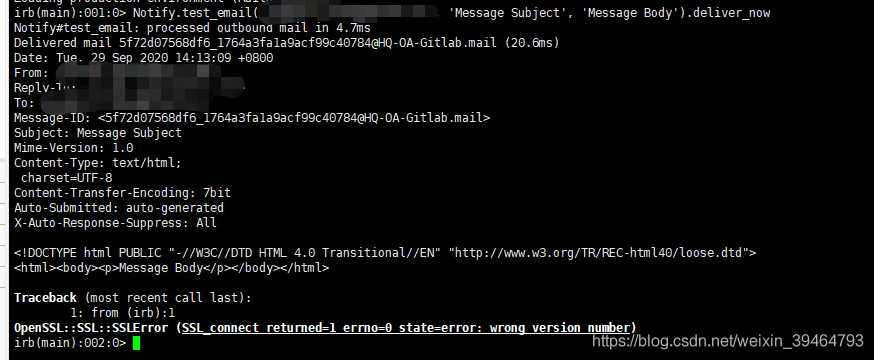 Gitlab发送邮件时报错Openssl::Ssl::Sslerror(Ssl_Connect Returned=1 Errno=0 State= Error: Wrong Version Numbe）_Gitlab邮件测试报错_这个昵称都被用了的博客-Csdn博客