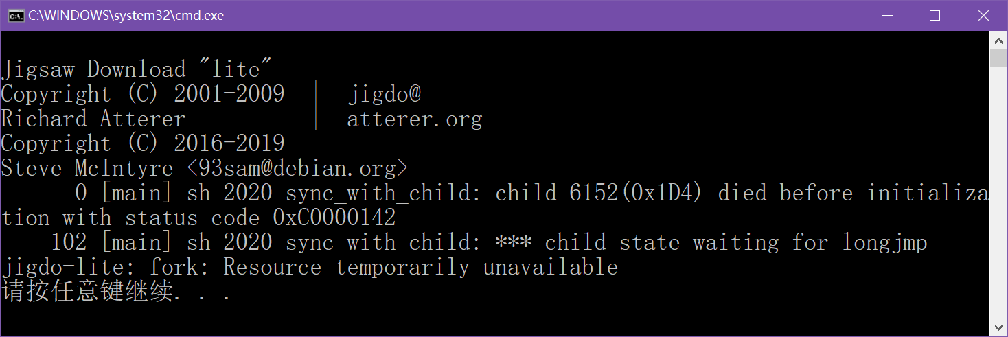 error message of jigdo-lite.bat