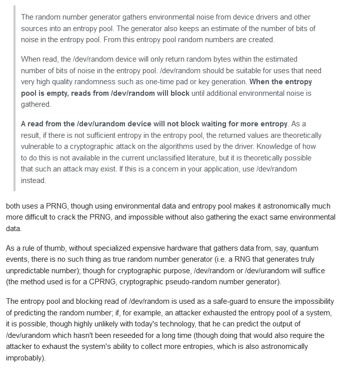 /dev/random及/dev/urandom在linux操作系统中的应用及区别_linux系统urandom替换为random更安全不对吗