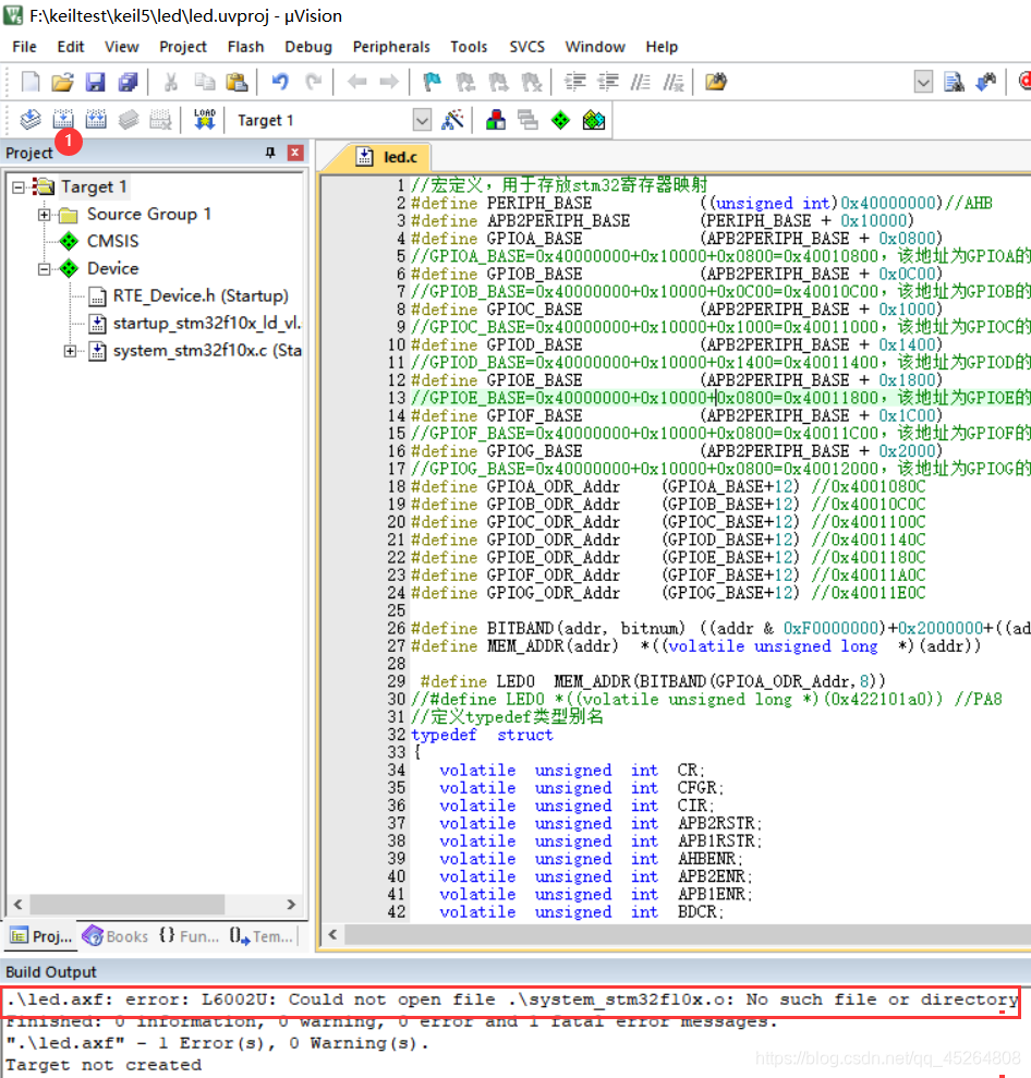 初步学习keil 5下的stm32编译——失败实例