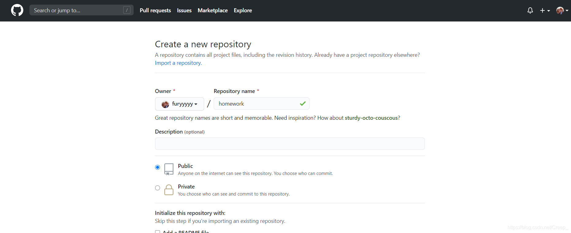 在github新建一个repository