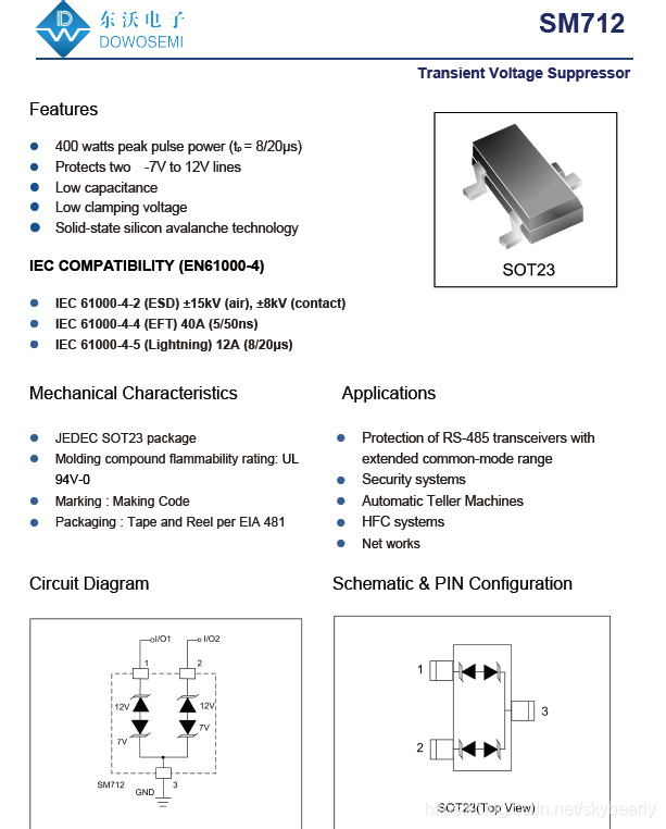 SM712,封装SOT-23,高效的ESD静电保护元器件_skybearly的博客-CSDN博客