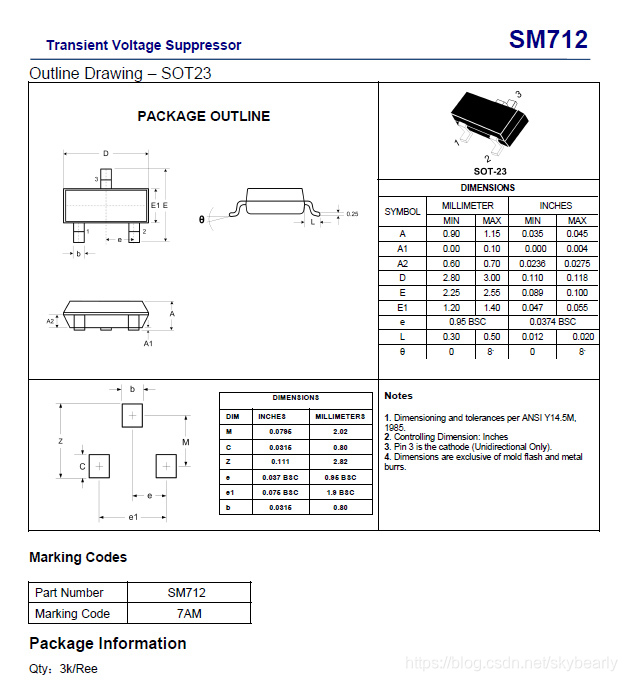 SM712,封装SOT-23,高效的ESD静电保护元器件_skybearly的博客-CSDN博客