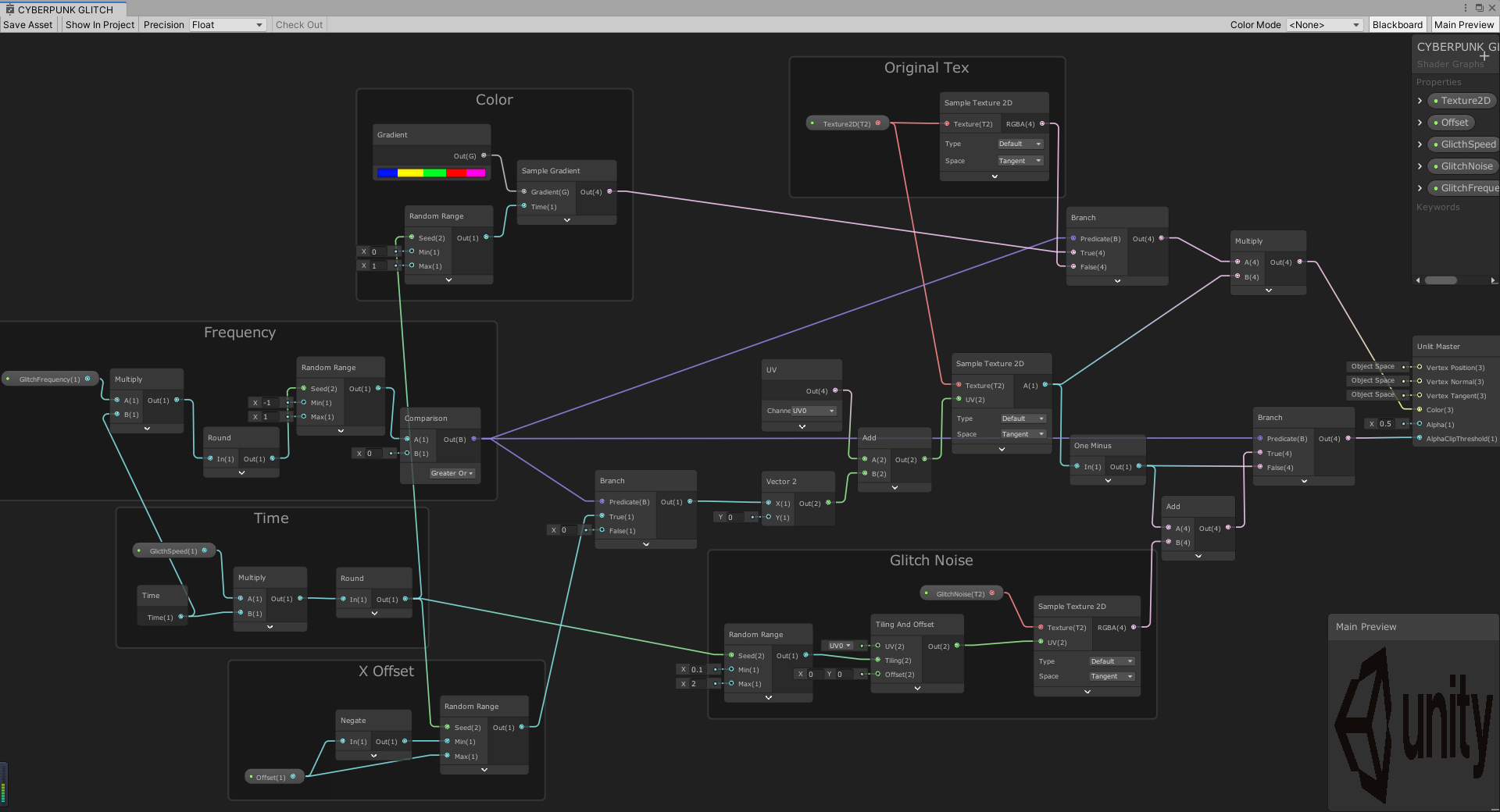 Unity Shader graph Cyberpunk Glitch 赛博朋克 干扰