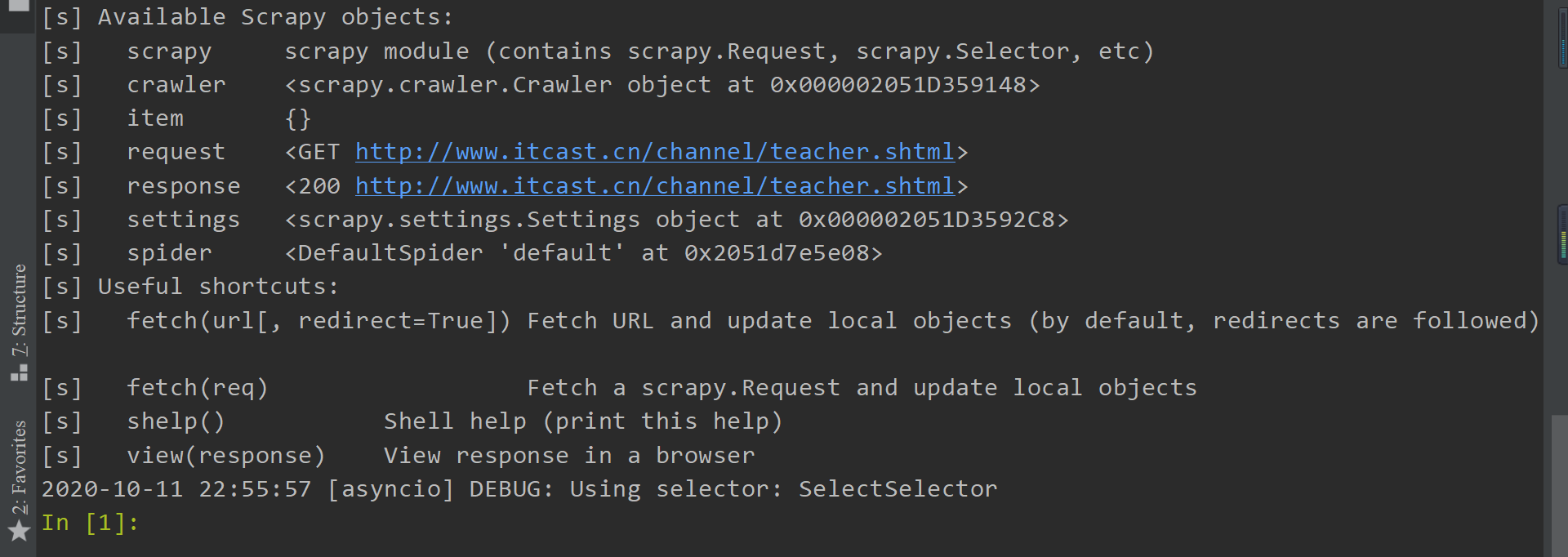 Scrapy Shell的使用_[asyncio] Debug: Using Selector: Selectselector-CSDN博客