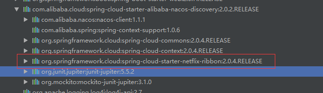 可以在nacos坐标中看到其引入了ribbon