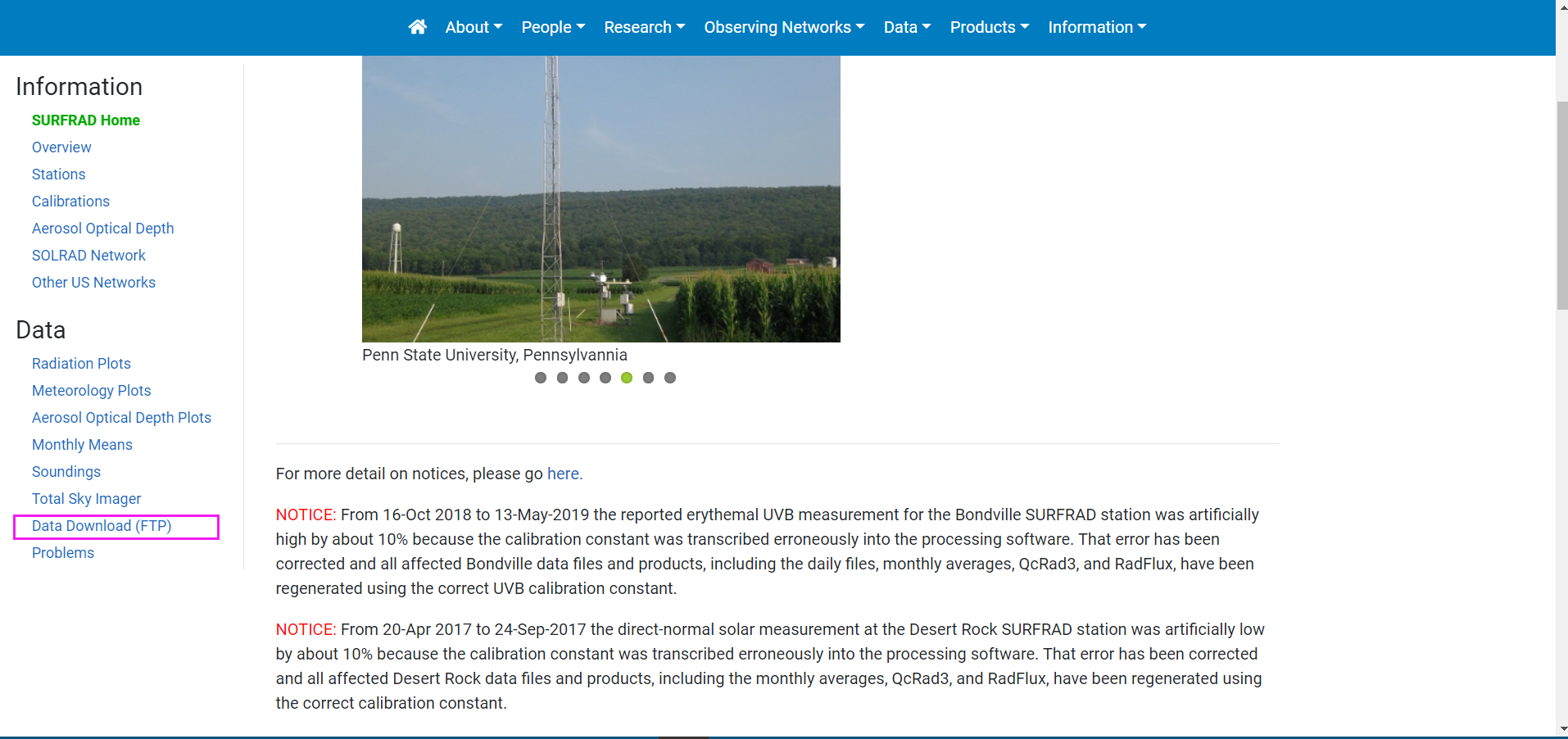 SURFRAD (Surface Radiation Budget) Network 数据下载