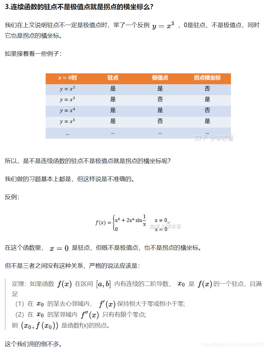 驻点、极值点、拐点间的区别和联系