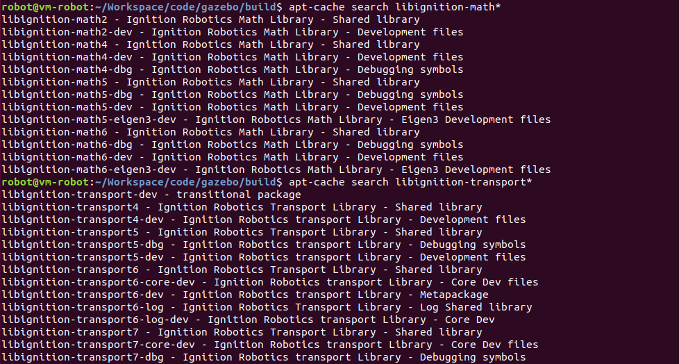 apt-cache search libignition-math*