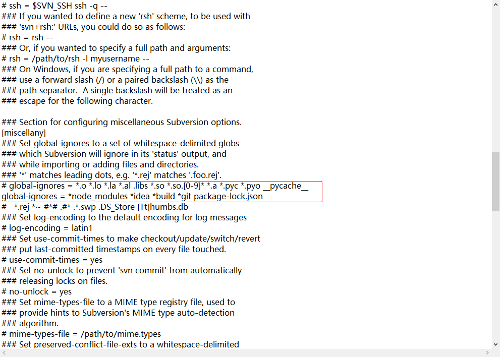 does svn propedit global ignores work recursively