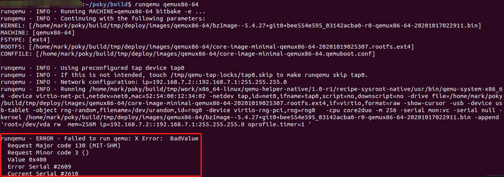 Yocto实践（2）运行qemu_runqemu error failed to run qemu x error bad