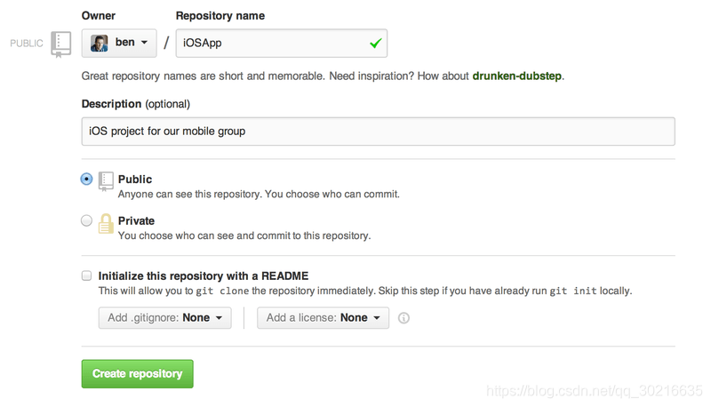 new repository” 表单